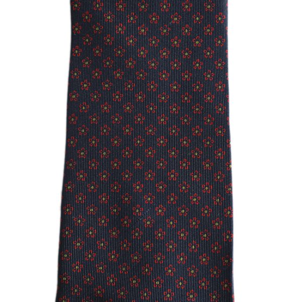 Navy Red floral Printed Silk Handrolled Tie - Image 3