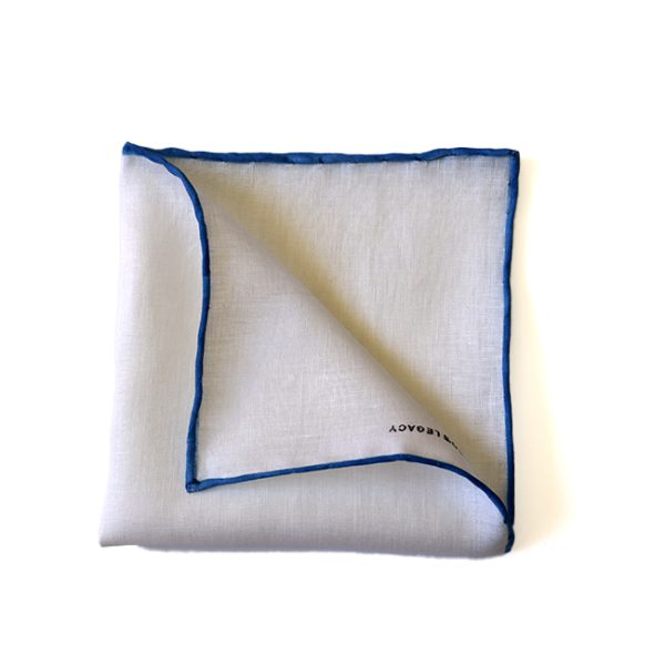 White Linen Pocket Squares with Light Blue Trims(Hand-rolled) - Image 2