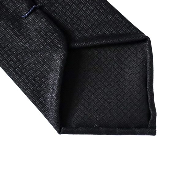 Navy Handrolled Wool & Silk Patterned Tie - Image 2