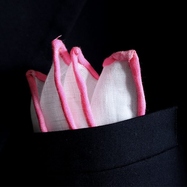 White Linen Pocket Square Hand-rolled