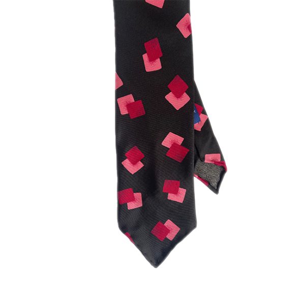 Hand-rolled Black Pink Squares Printed Tie