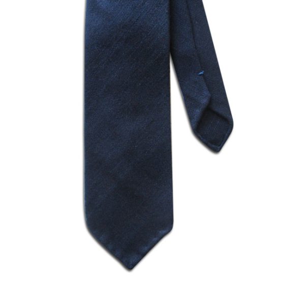 Handrolled Navy woven Raw Silk Tie