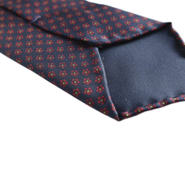 Navy Red floral Printed Silk Handrolled Tie - Image 2