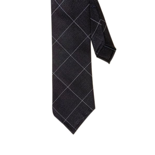 Hand rolled Navy Wool Check Tie