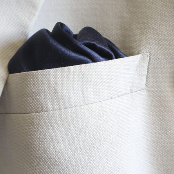 Hand rolled Navy Silk Pocket Square