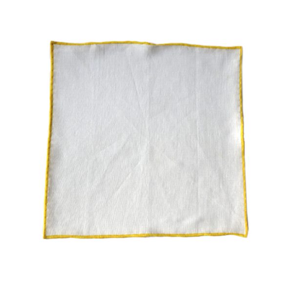 White Yellow border Linen Pocket Square - Image 2