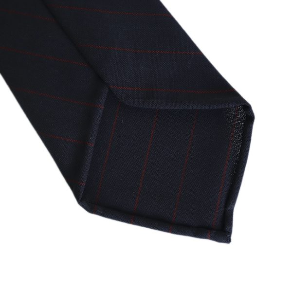 Navy Handrolled Wool Stripe Tie - Image 2