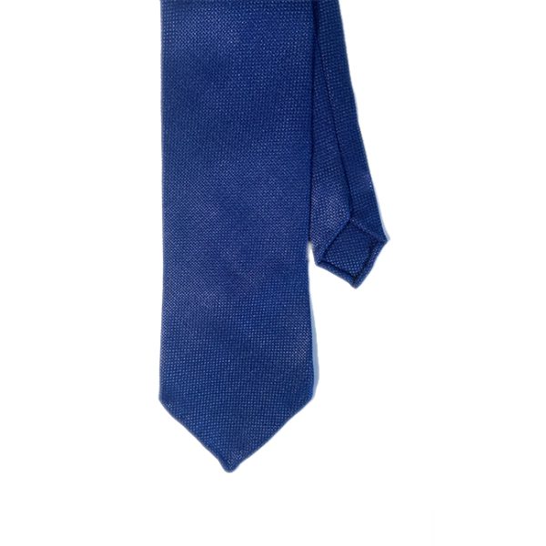 Hand rolled Blue Textured Silk & Wool Tie