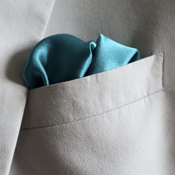 Hand rolled Turquoise Silk Pocket Square