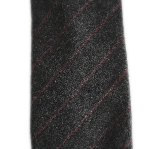 Red Stripe Grey Wool Handrolled Tie - Image 3