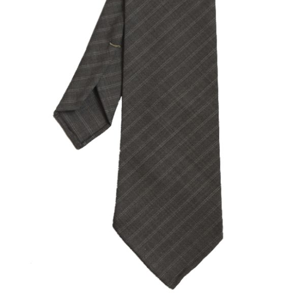 White Stripe Grey Wool Hand-rolled Tie