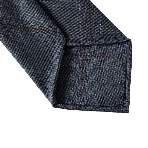 Blue Check Handrolled 120’s Wool Tie - Image 3