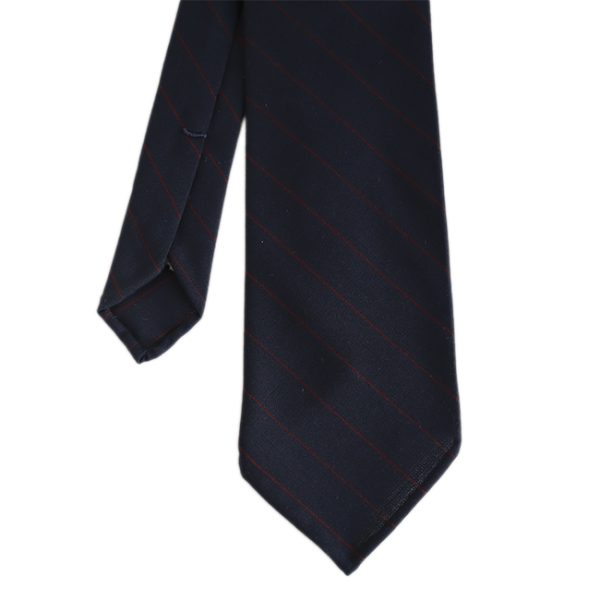 Navy Handrolled Wool Stripe Tie