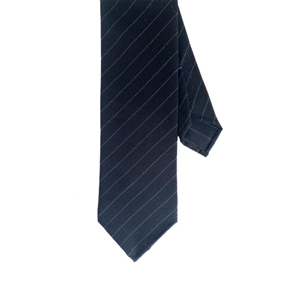 Hand rolled Navy Striped Wool Tie