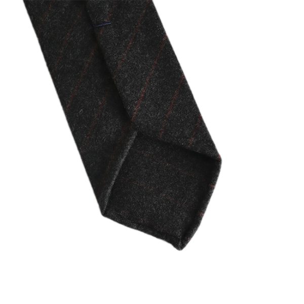 Red Stripe Grey Wool Handrolled Tie - Image 2