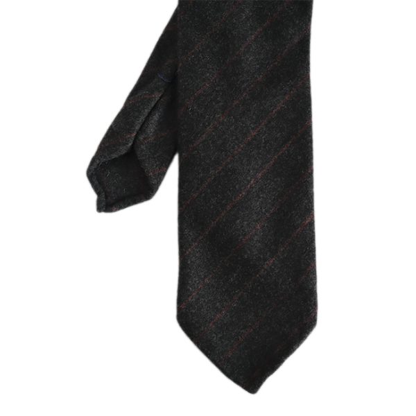 Red Stripe Grey Wool Handrolled Tie