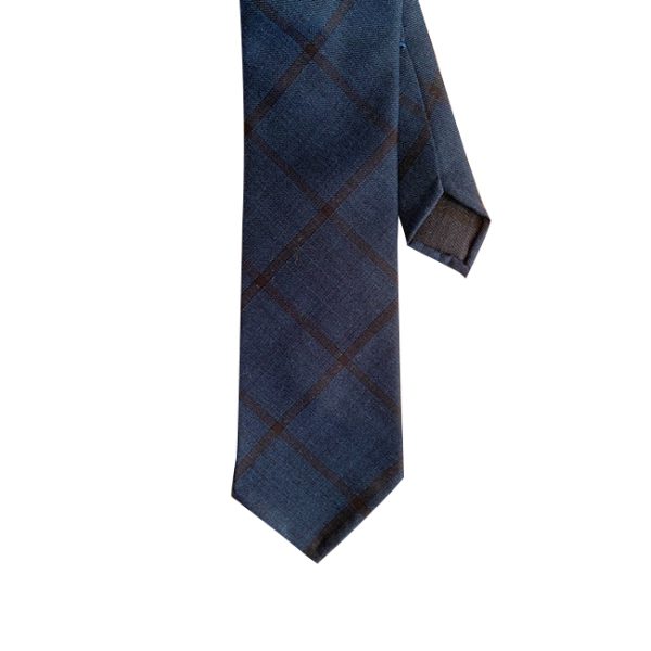 Hand rolled Blue Check Wool Tie