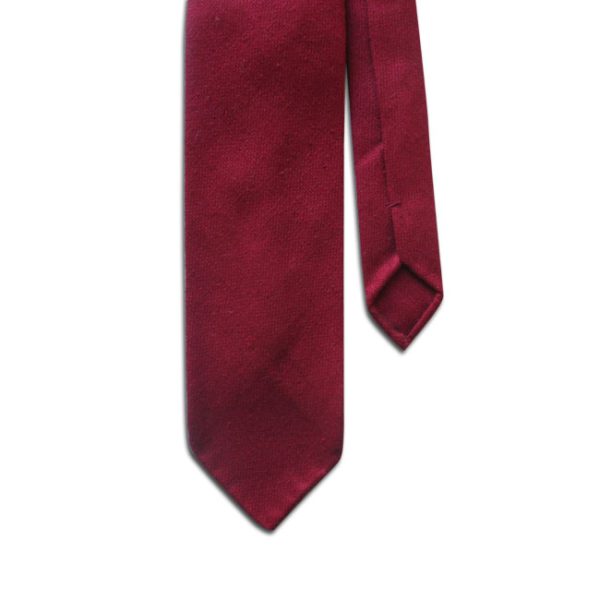 Handrolled Red Woven Raw Silk Tie