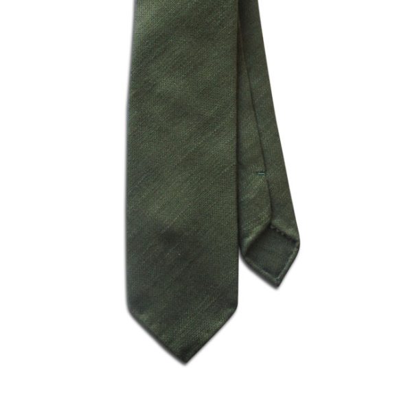 Green Handrolled Woven Raw Silk Tie